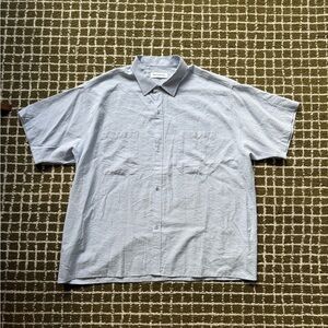 The Frankie Shop Light Blue Striped Button Down Shot Sleeve Shirt